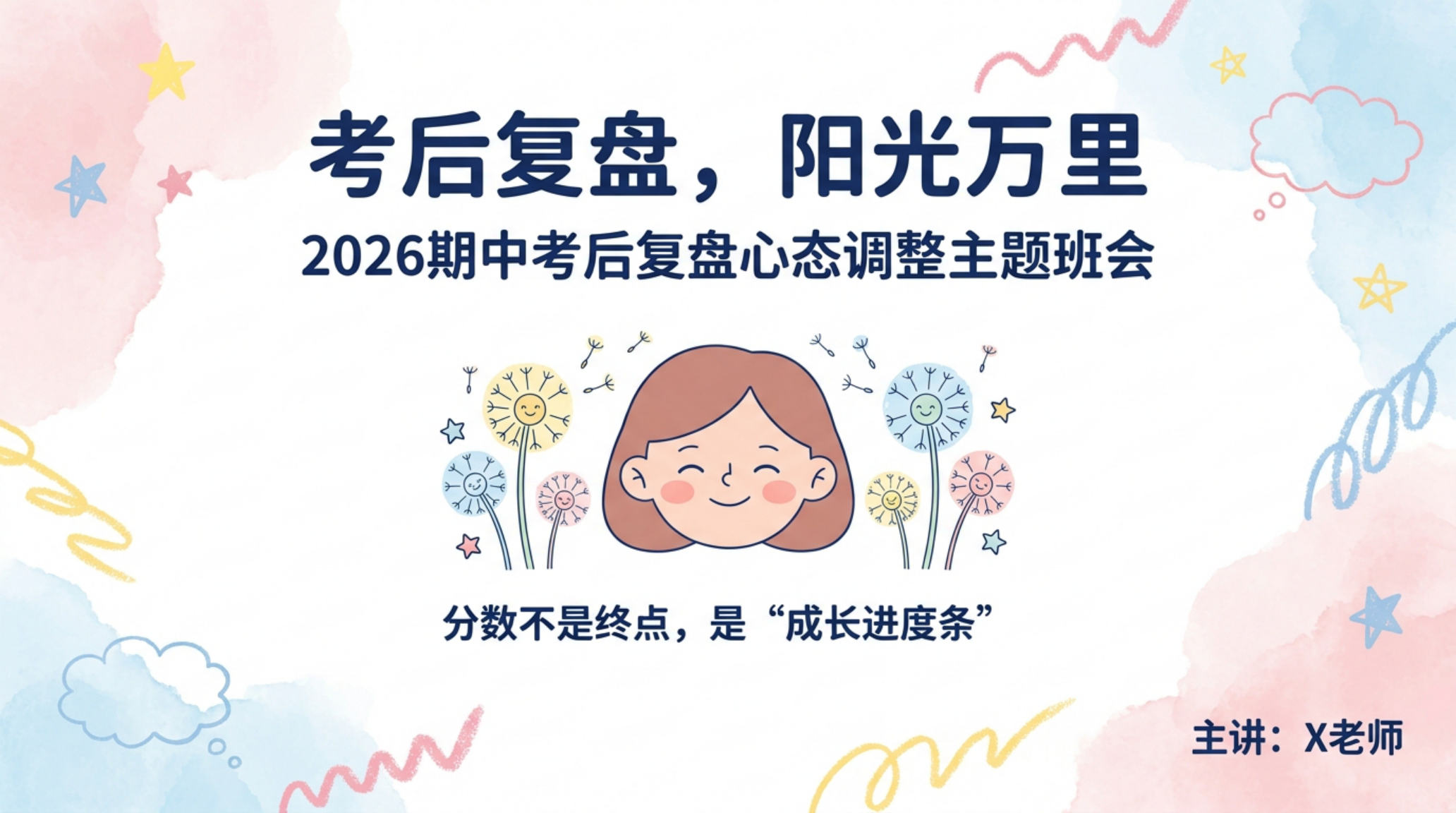 期中考后心态调整主题班会PPT模板 考后复盘 主题班会 主题班会PPT课件素材封面图