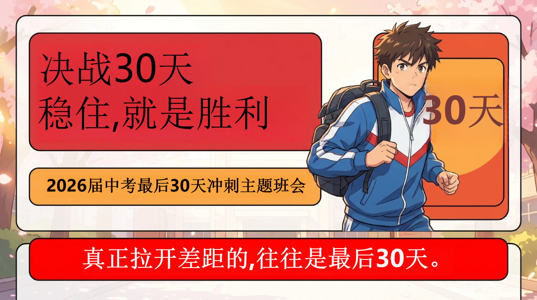 2026届中考最后30天冲刺主题班会PPT模板 真正拉开差距的,往往是最后30天 稳住,就是胜利 主题班会PPT课件素材 PPT封面预览