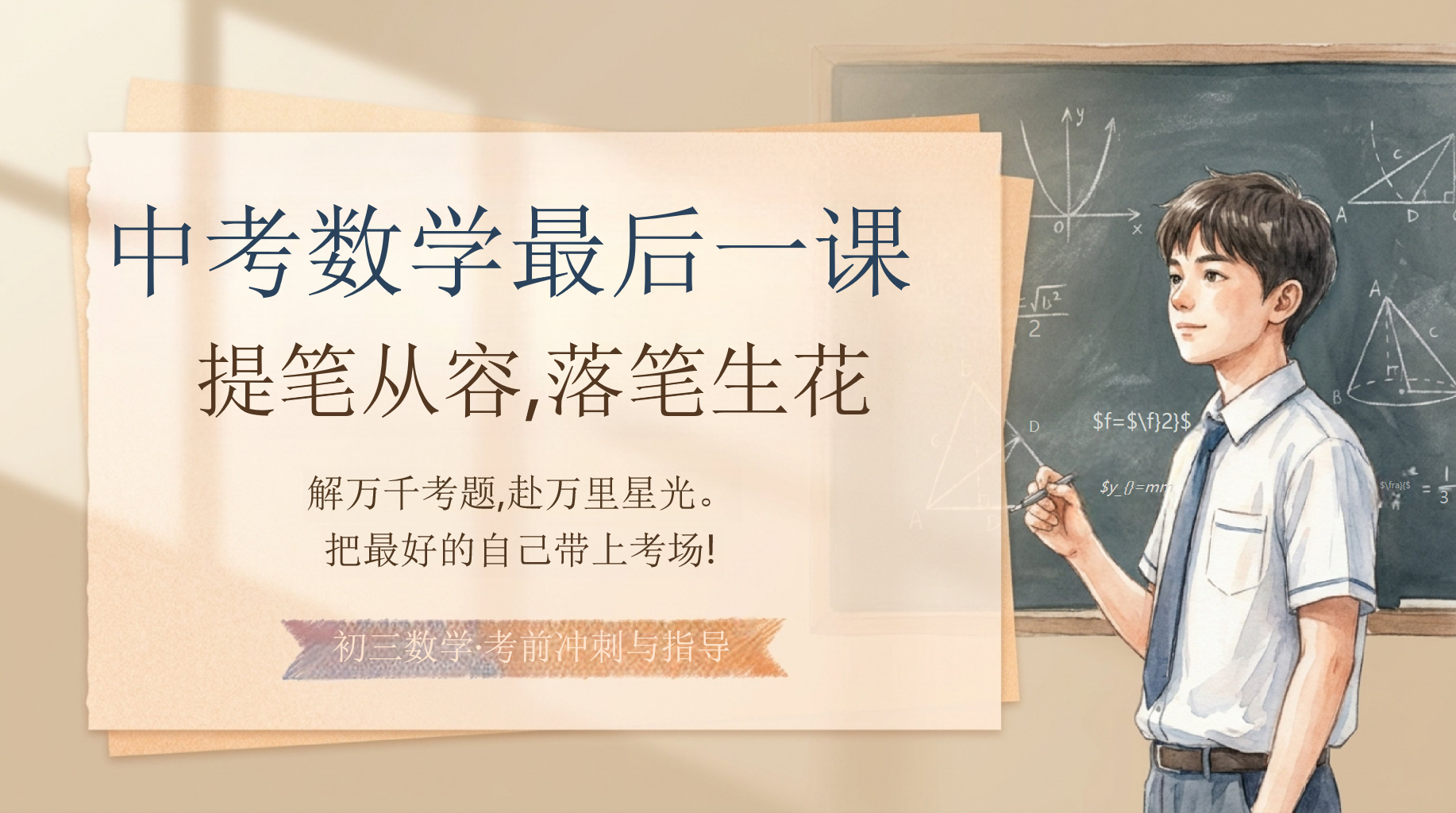 中考数学最后一课PPT模板 4.进行一次考前心理调适 不要熬夜补漏洞_中考比的不是最后一晚, PPT课件素材 PPT封面预览