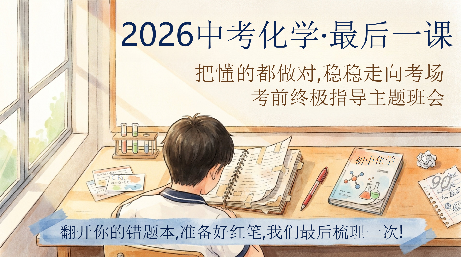 2026中考化学·最后一课主题班会PPT模板 考前终极指导主题班会 翻开你的错题本,准备好红笔,我们最后梳理一次 主题班会PPT课件素材 PPT封面预览