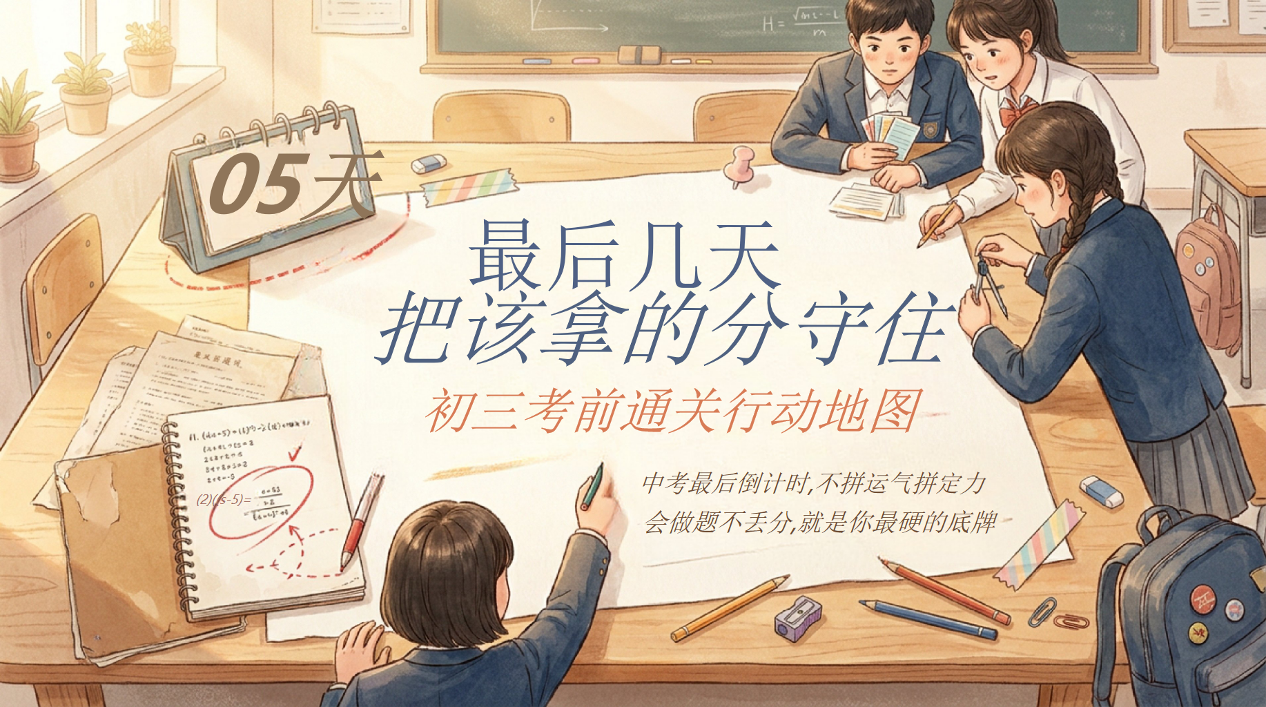 中考最后倒计时,不拼运气拼定力PPT模板 初三考前通关行动地图 把该拿的分守住 PPT课件素材 PPT封面预览