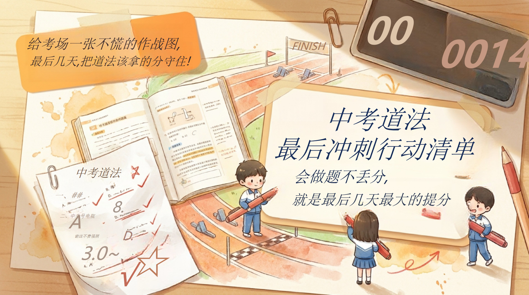 中考道法PPT模板 最后冲刺行动清单 考场没有重来键,现在每一次复盘都算数 PPT课件素材 PPT封面预览