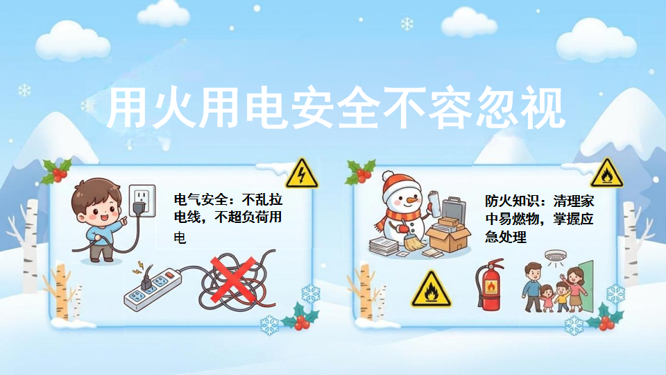 初一寒假安全教育PPT模板 您的黄老师_2025年12月30 用火用电安全不容忽视 PPT课件素材 第3页预览