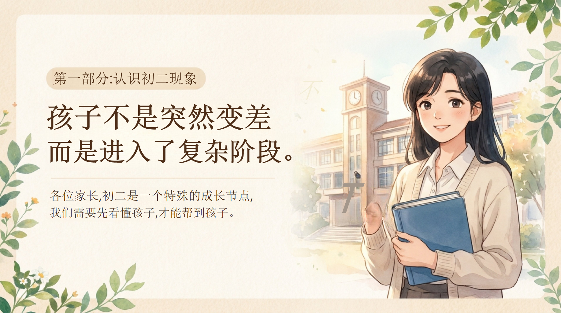 年初二下期中家长会PPT模板 今日家长会议程 期中问题复盘 家长会PPT课件素材 第3页预览