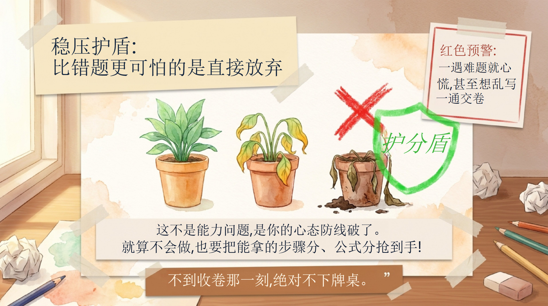 中考临考冲刺行动指南PPT模板 把该拿的分守住,把能做的事做对 会做题不丢分,就是最后几天最大的提分 PPT课件素材 第7页预览