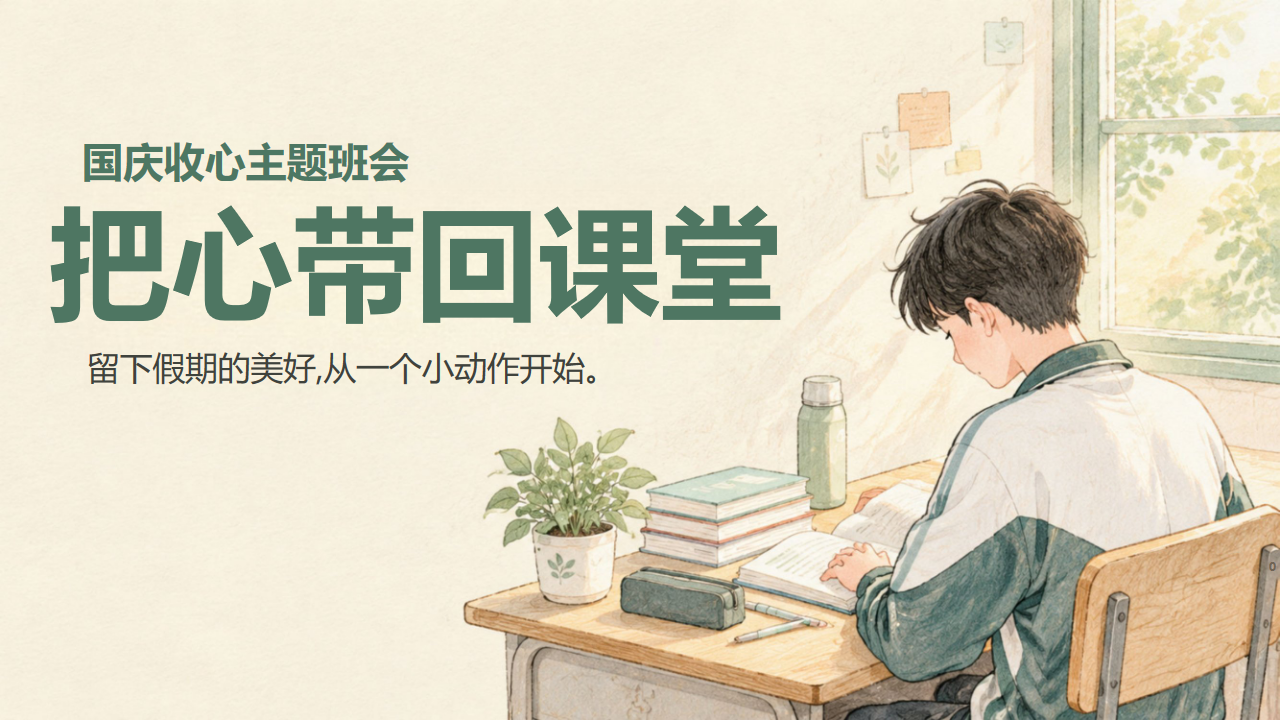 主题班会 给假期一个收尾 不是把快乐忘掉 主题班会PPT课件素材 PPT封面预览