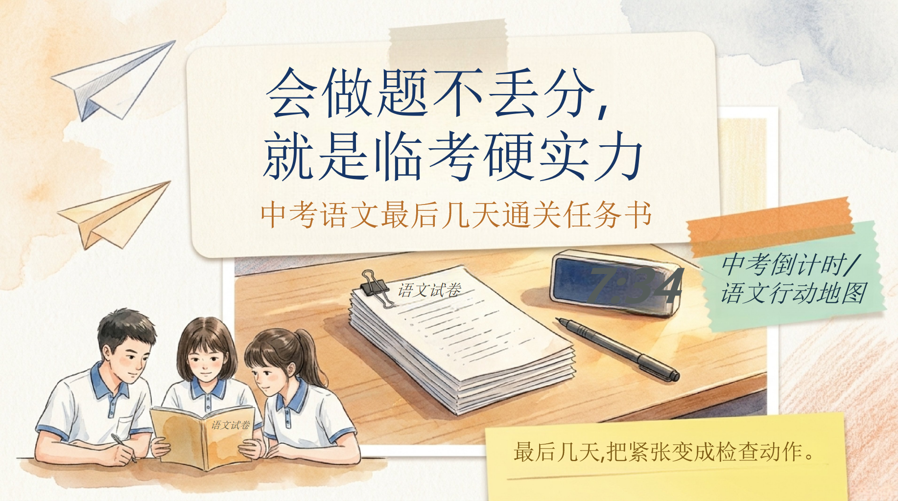 中考语文最后几天通关任务书PPT模板 中考倒计时 会做题不丢分, PPT课件素材 第1页预览