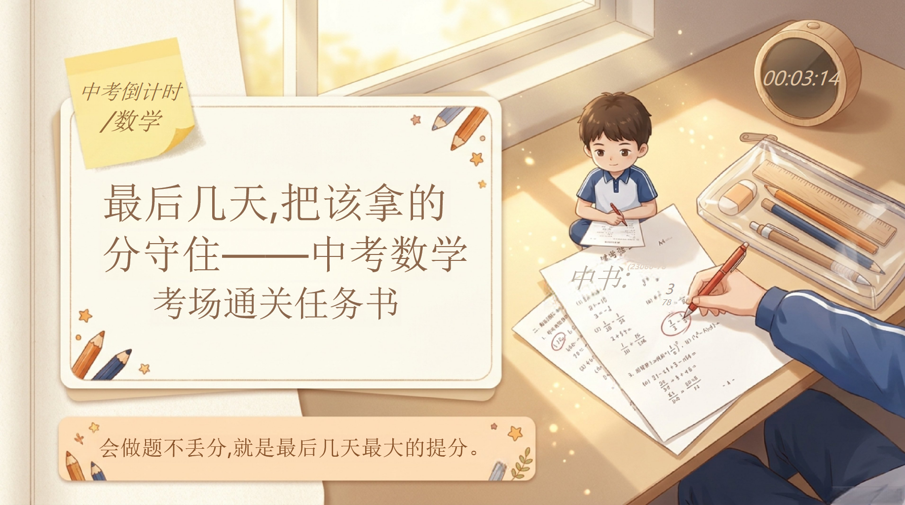 分守住——中考数学PPT模板 中考倒计时 最后几天,把该拿的 PPT课件素材 第1页预览
