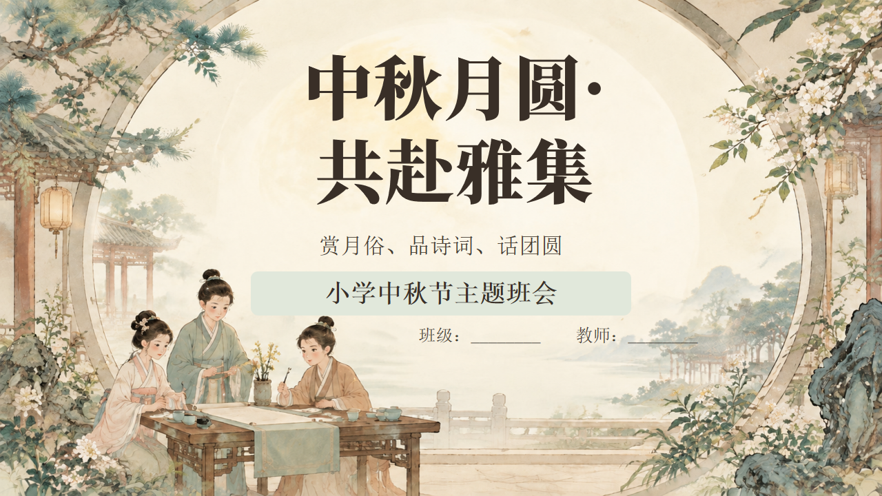小学中秋主题班会中秋月圆共赴雅集PPT课件素材 第1页预览